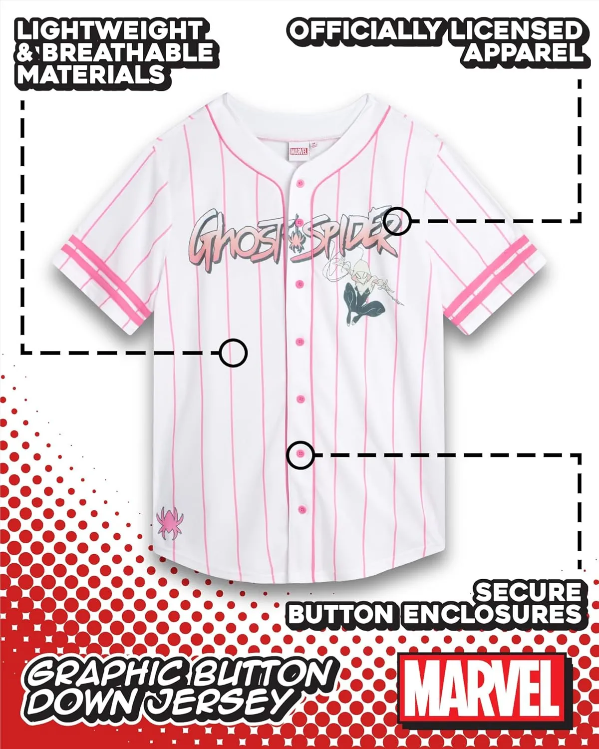 Marvel Womens Baseball Jersey - Spiderman Novelty Fashion Baseball Shirt - Spidey Jersey for Women (Sizes: S-XL)