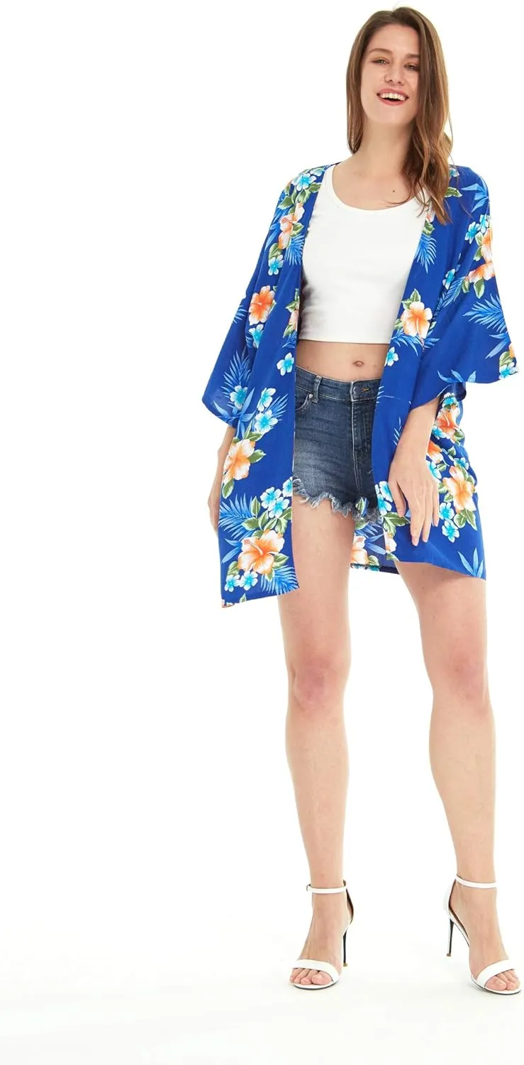 Matchable Family Hawaiian Luau Men Women Girl Boy Clothes in Hibiscus Blue