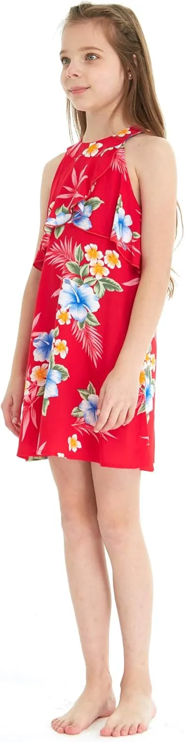 Matchable Family Hawaiian Luau Men Women Girl Boy Clothes in Hibiscus Red