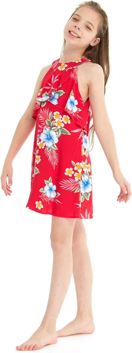 Matchable Family Hawaiian Luau Men Women Girl Boy Clothes in Hibiscus Red