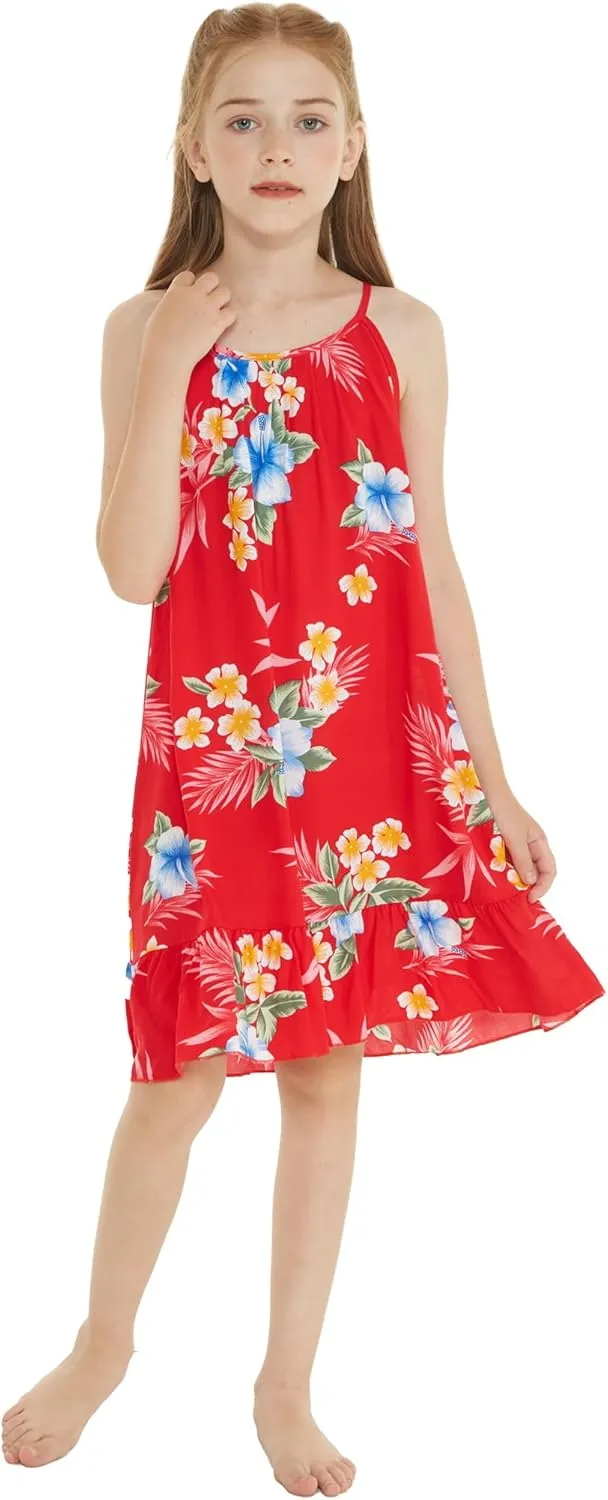 Matchable Family Hawaiian Luau Men Women Girl Boy Clothes in Hibiscus Red