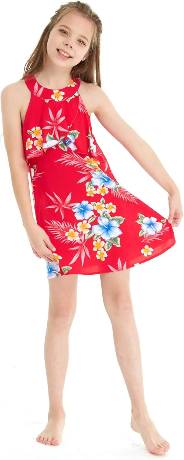 Matchable Family Hawaiian Luau Men Women Girl Boy Clothes in Hibiscus Red