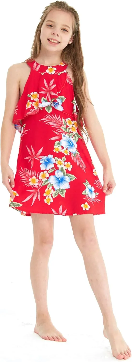 Matchable Family Hawaiian Luau Men Women Girl Boy Clothes in Hibiscus Red