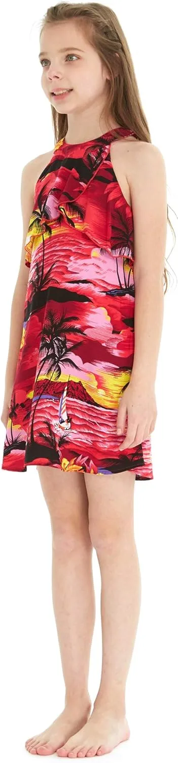 Matchable Family Hawaiian Luau Men Women Girl Boy Clothes in Sunset Red