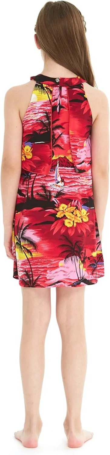 Matchable Family Hawaiian Luau Men Women Girl Boy Clothes in Sunset Red