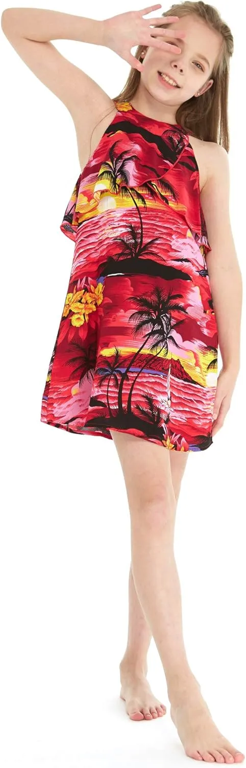 Matchable Family Hawaiian Luau Men Women Girl Boy Clothes in Sunset Red