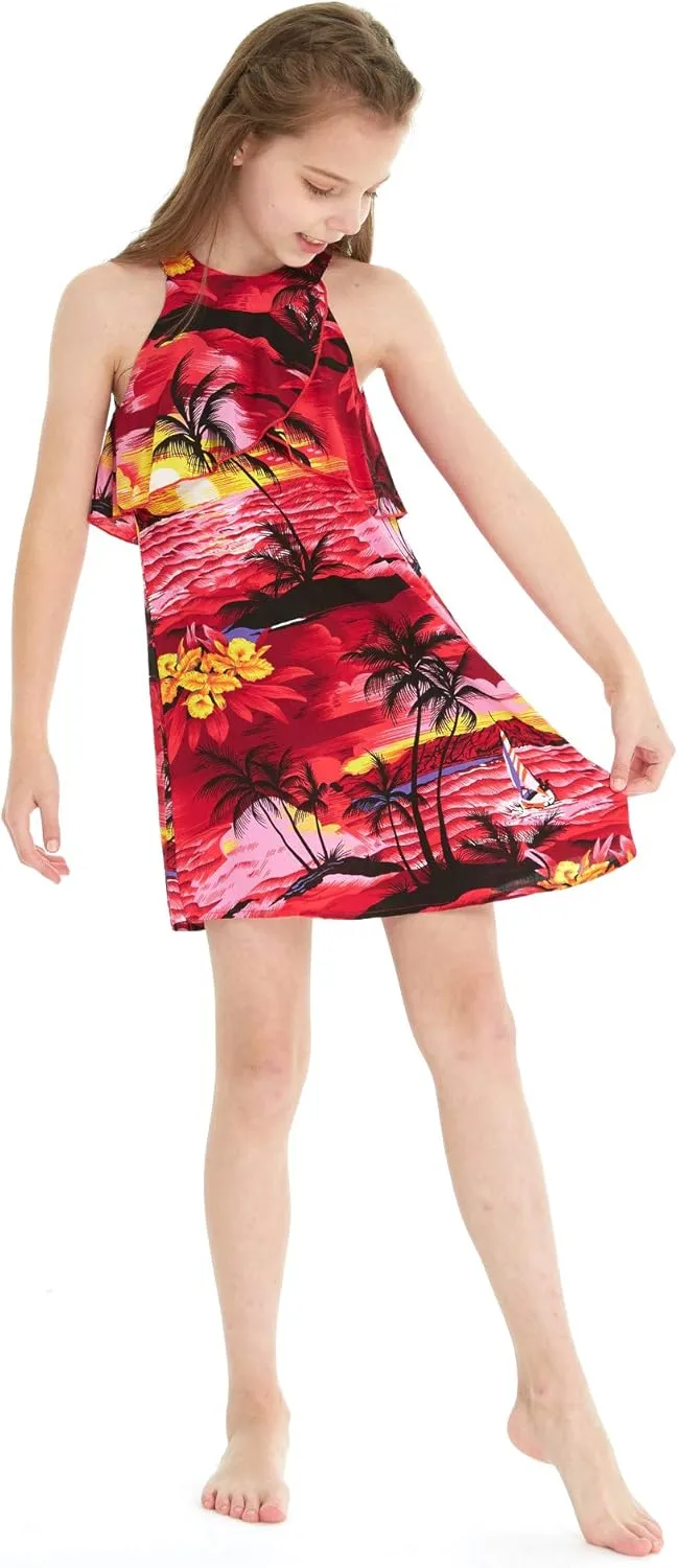 Matchable Family Hawaiian Luau Men Women Girl Boy Clothes in Sunset Red