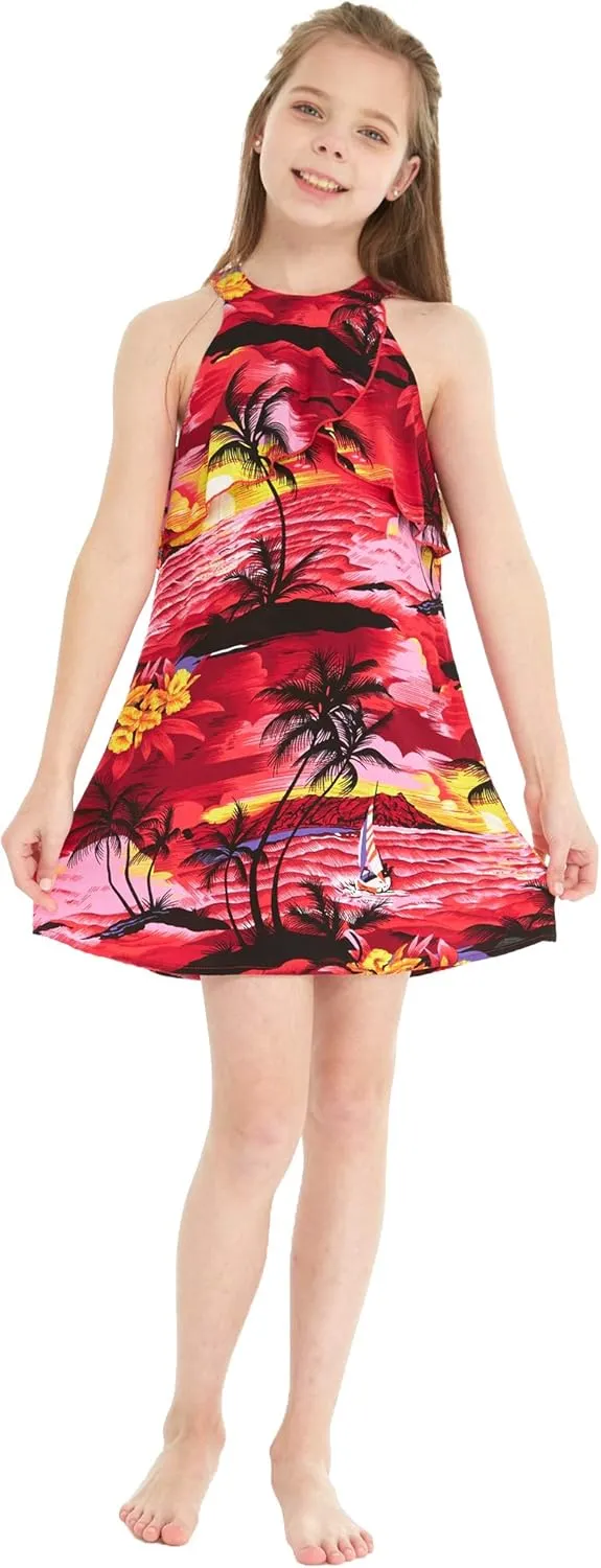 Matchable Family Hawaiian Luau Men Women Girl Boy Clothes in Sunset Red