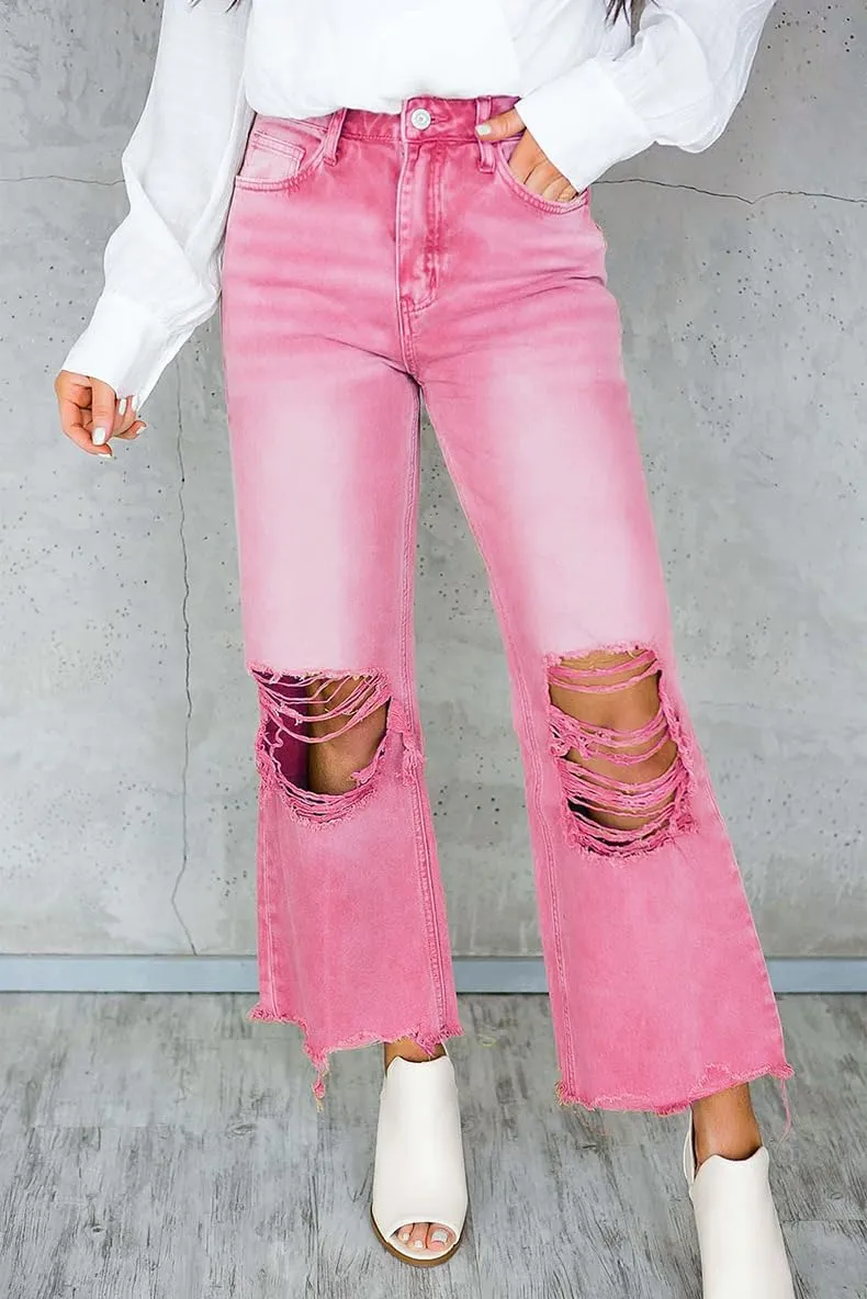 Melliflo Ripped Flare Jeans for Women High Waist Baggy Wide Leg Denim Pants Casual Distressed Trousers with Pockets