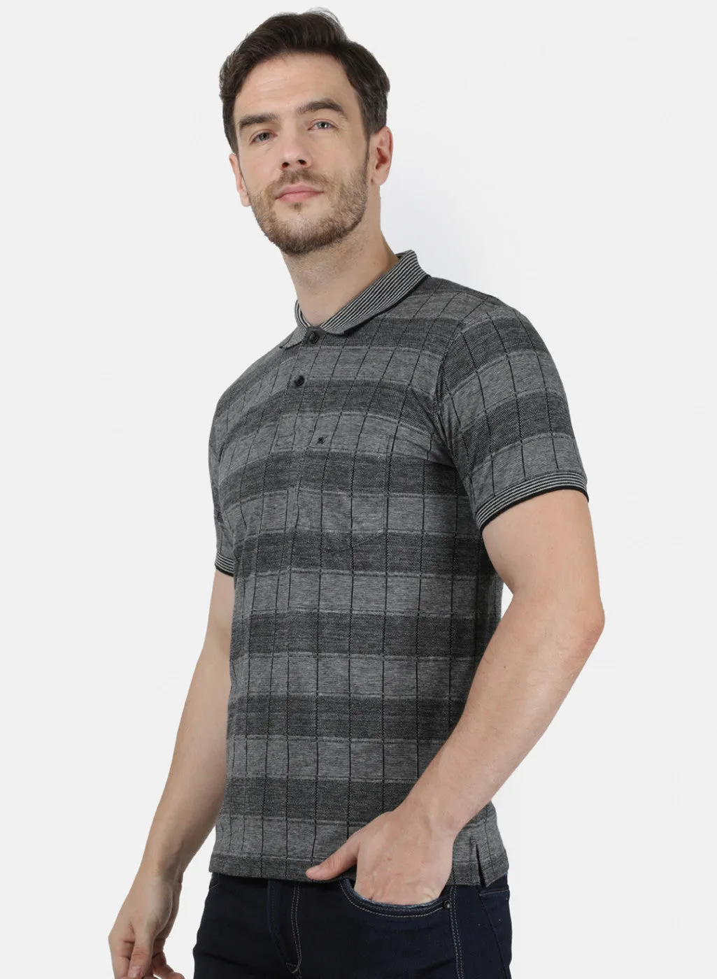 Mens Black Stripe Collar T-Shirts