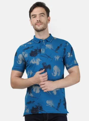 Mens Blue Printed Collar T-Shirts