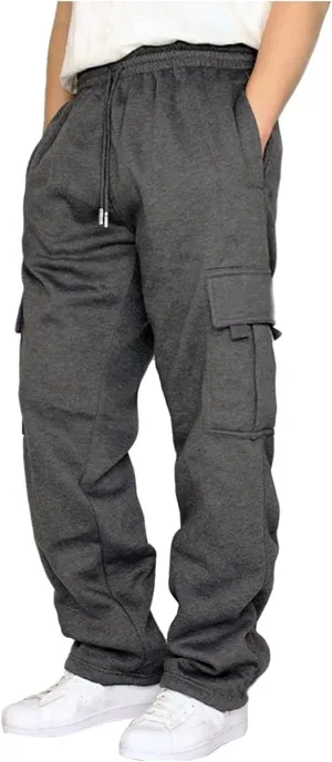 Men's Cargo Sweatpants Heavyweight Fleece Joggers Loose Fit Open Bottom Casual Workout Athletic Pants with Pockets