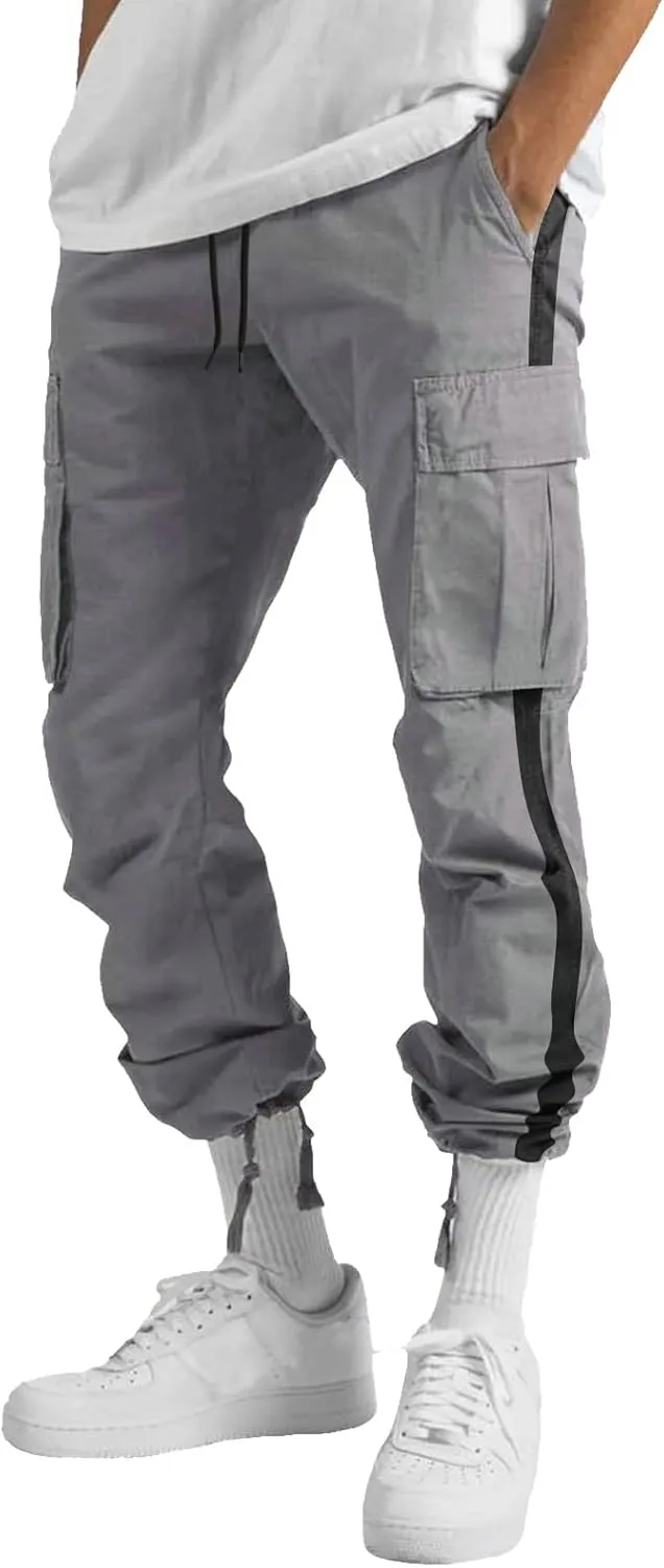 Men's Cargo Sweatpants Loose Fit Pants Joggers for Men with Multi Pockets Casual Drawstring Elastic Waist Stretch Cargo Pants