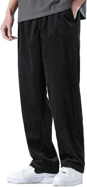 Men's Corduroy Pants Drawstring Elastic Waist Cargo Pants Tapered Jogger Streetwear Sweatpants Trousers with Pockets