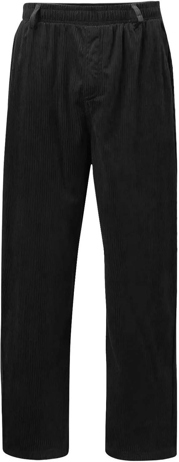 Men's Corduroy Pants Drawstring Elastic Waist Cargo Pants Tapered Jogger Streetwear Sweatpants Trousers with Pockets