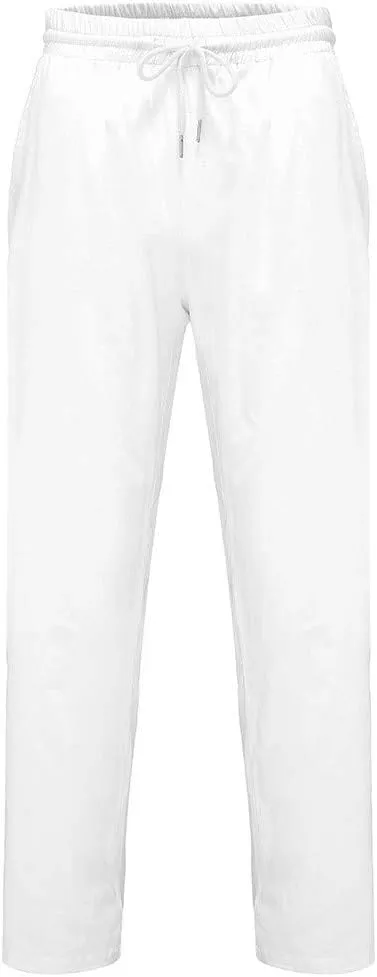 Mens Cotton Linen Pants Lightweight Drawstring Elastic Waist Trousers Loose Fit Hiking Joggers Yoga Beach Pants