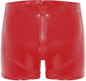 Men's Faux Leather Low Rise Pouch Shorts Swim Trunks Swimsuits Hot Pants Bikini Briefs