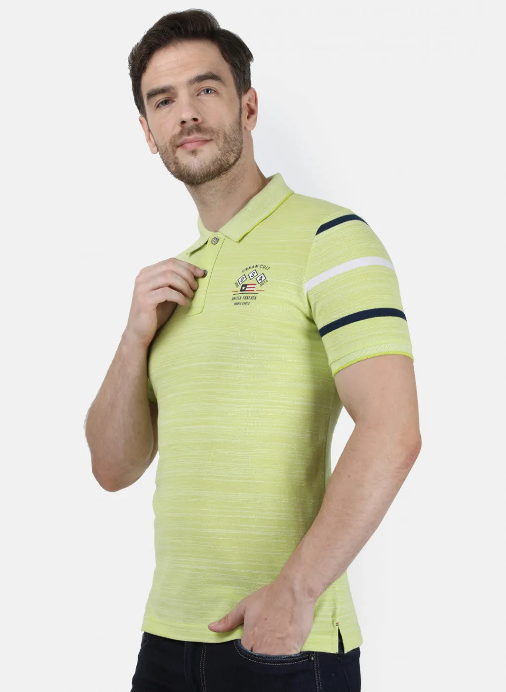 Mens Green Printed Collar T-Shirts