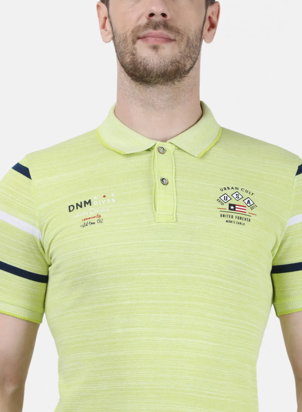 Mens Green Printed Collar T-Shirts