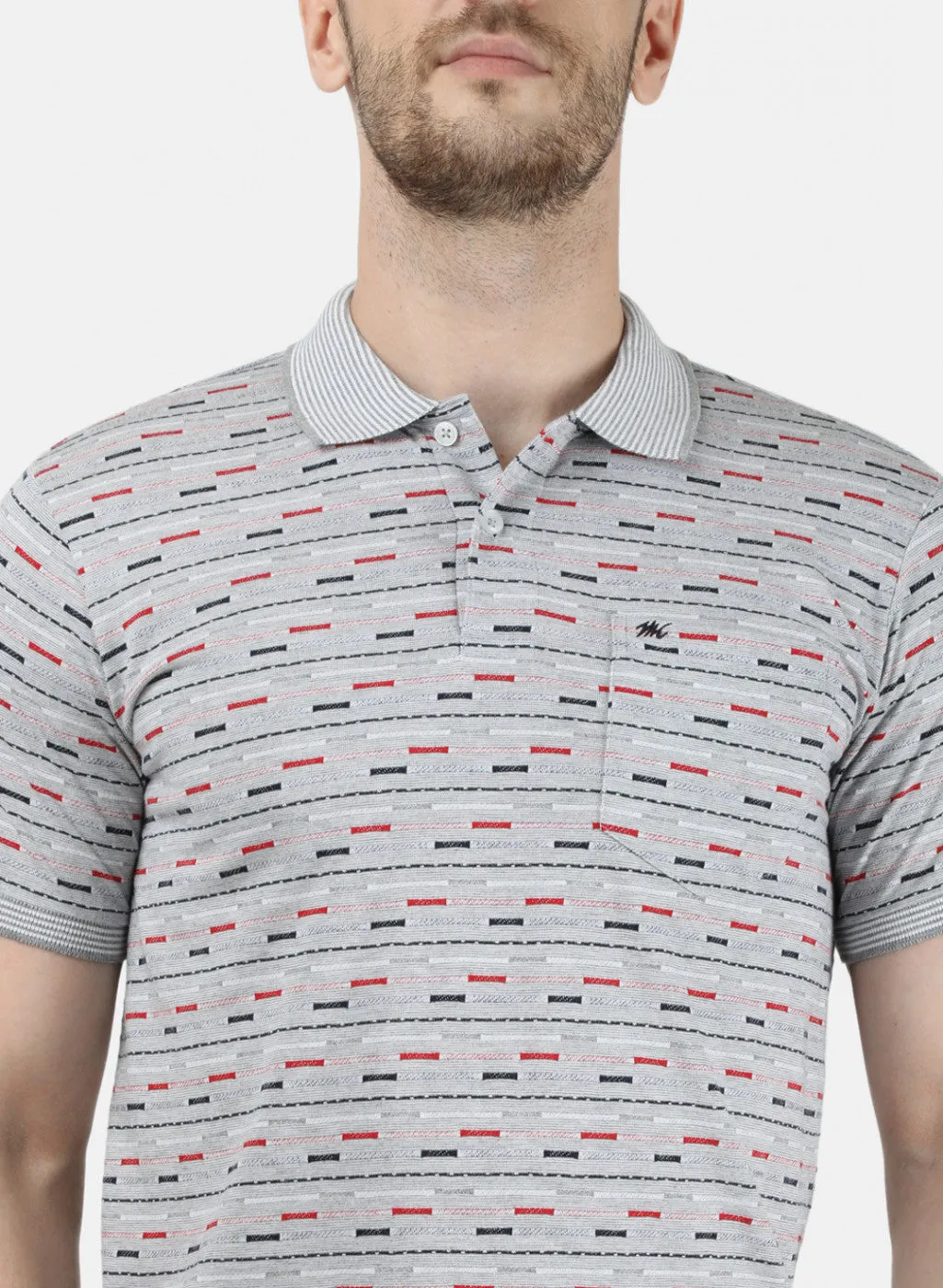 Mens Grey Stripe Collar T-Shirts