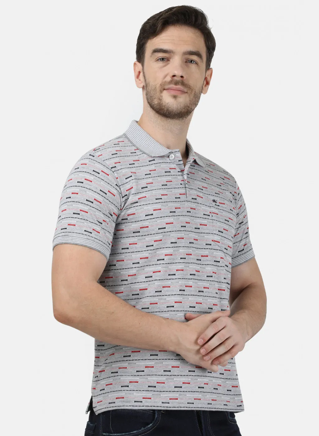 Mens Grey Stripe Collar T-Shirts