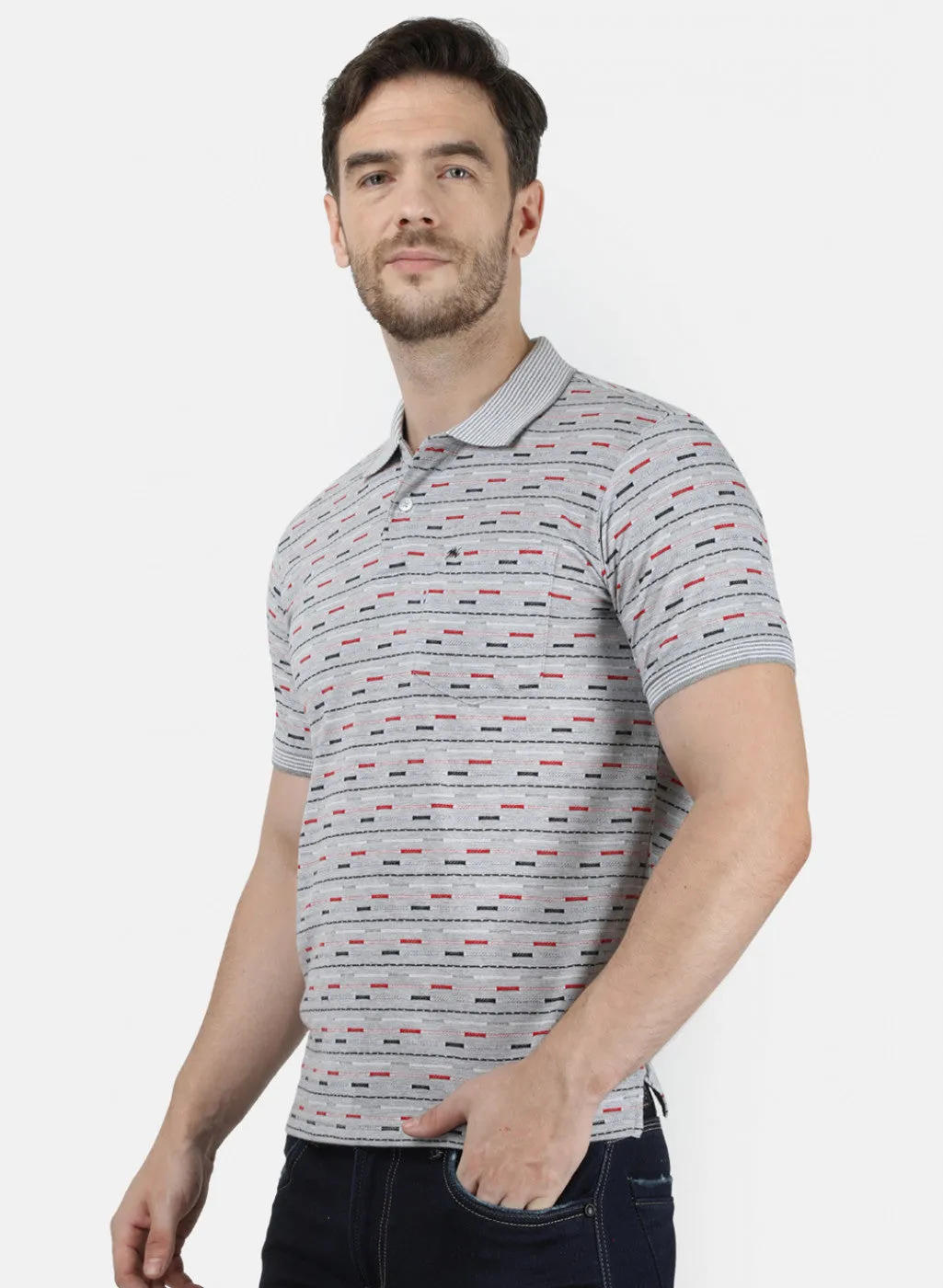 Mens Grey Stripe Collar T-Shirts