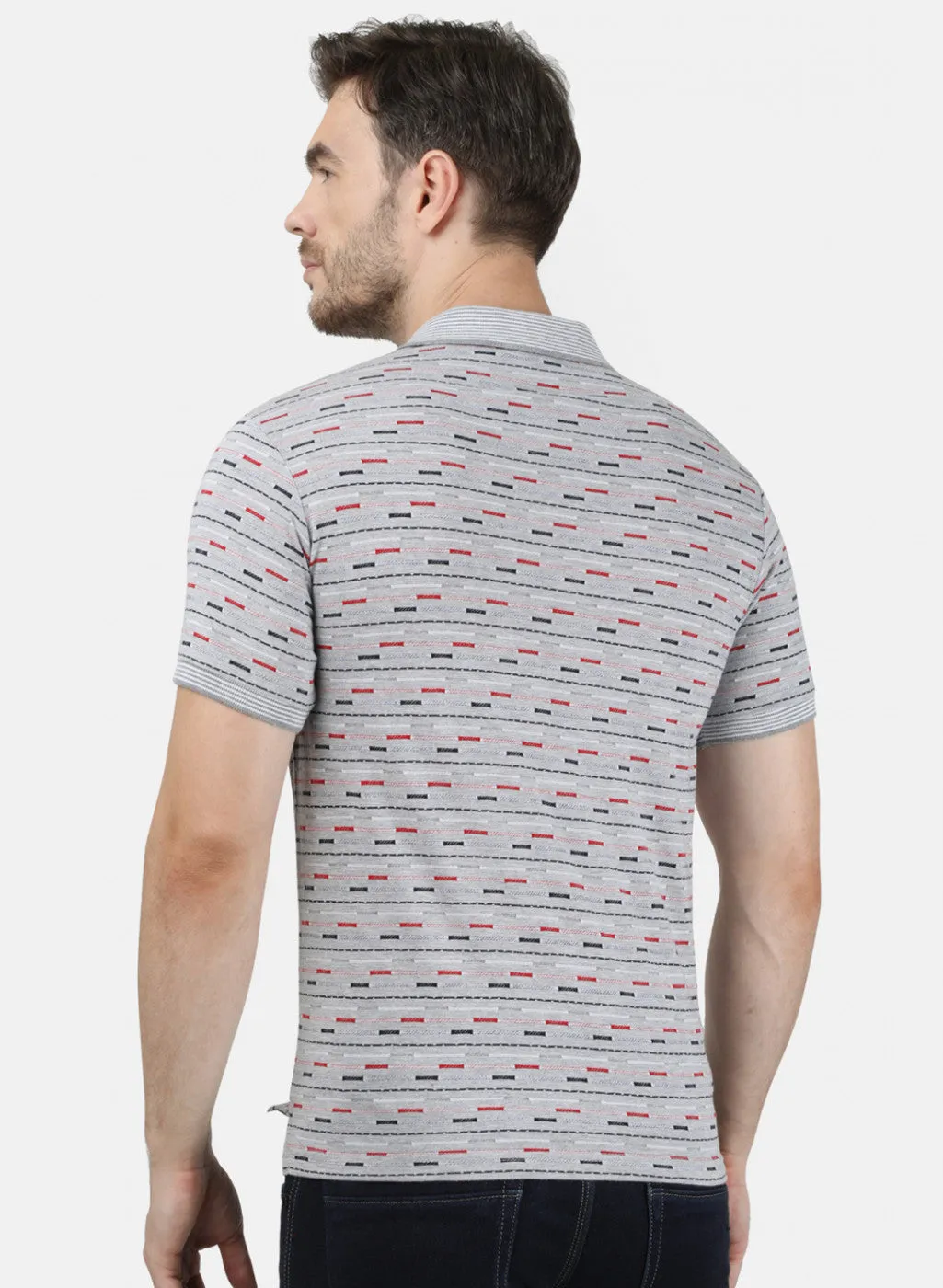 Mens Grey Stripe Collar T-Shirts