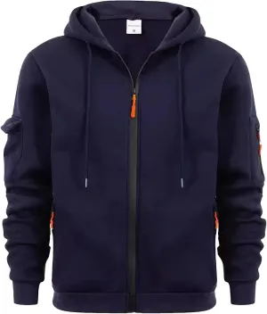 Men's Heavyweight Full Zip Fleece Hoodie Casual Cotton Hooded Fleece Drawstring Hoodies Pullover Sweatshirts