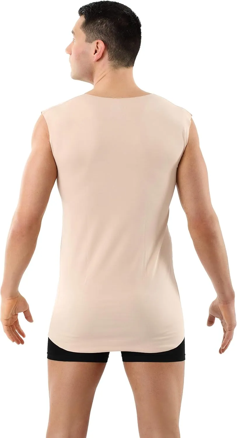 Men's Laser Cut Invisible Seamless deep v-Neck Undershirt Sleeveless Stretch Cotton Nude Beige