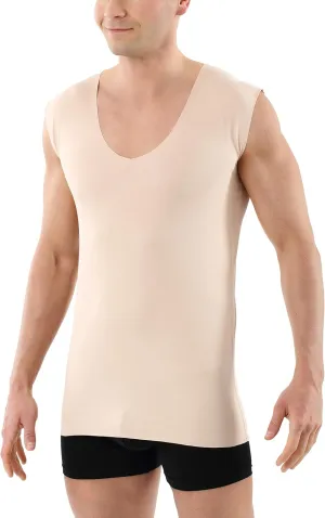 Men's Laser Cut Invisible Seamless deep v-Neck Undershirt Sleeveless Stretch Cotton Nude Beige