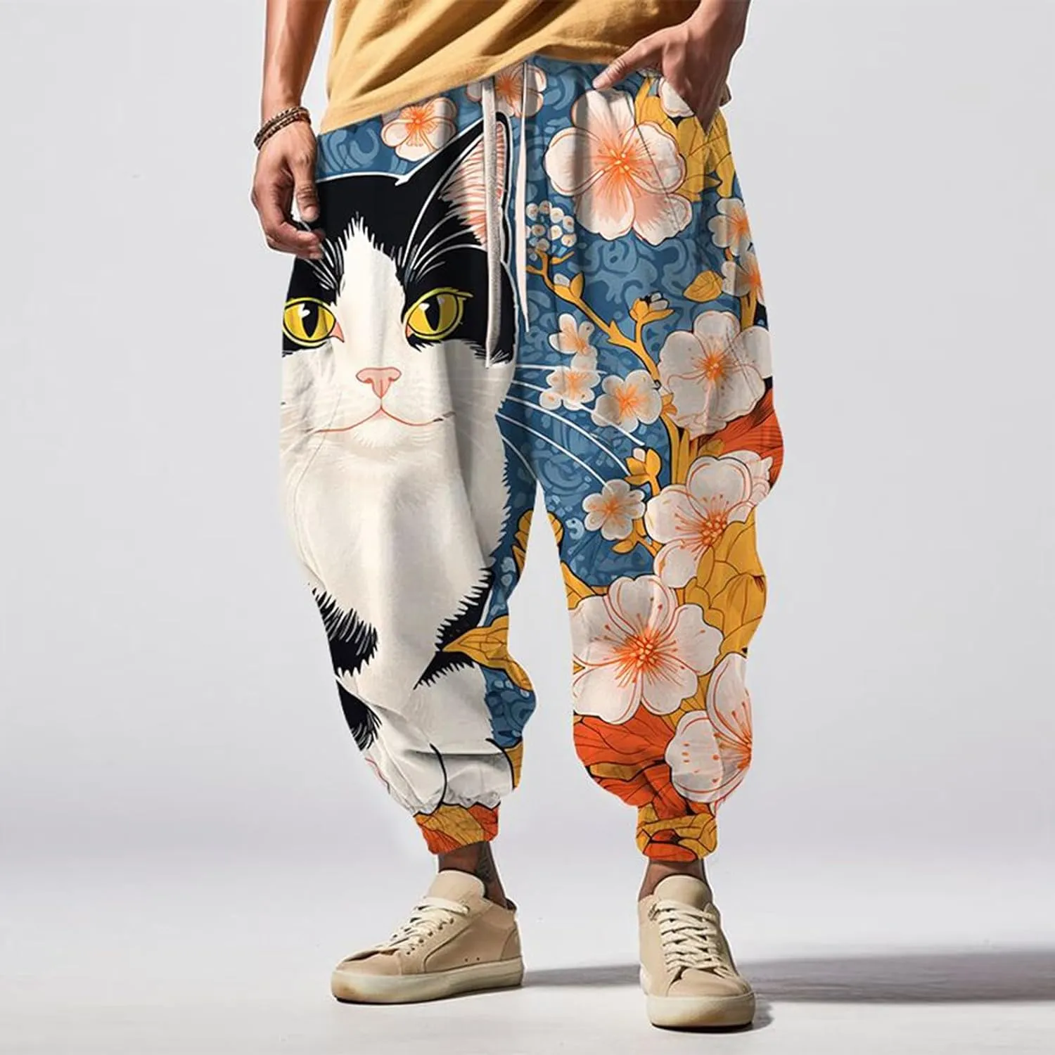 Mens Linen Harem Drawstring Pants Feel Casual Sweatpants Cotton Joggers Men Hakama Pants Men Cloud Strife