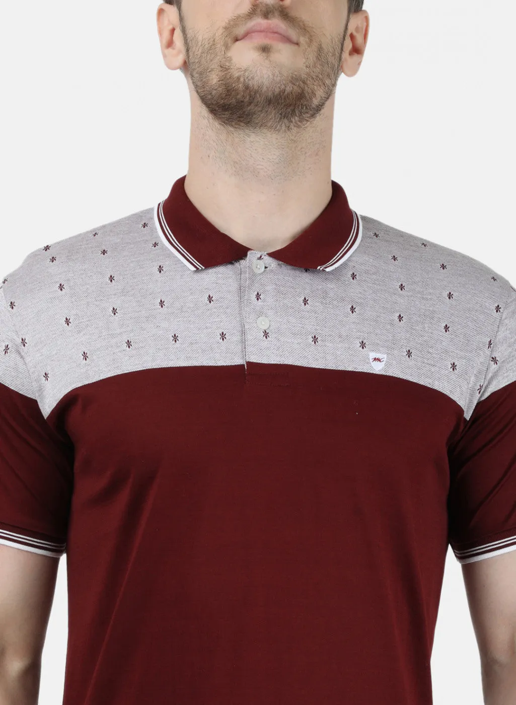 Mens Maroon Jaquard Collar T-Shirts
