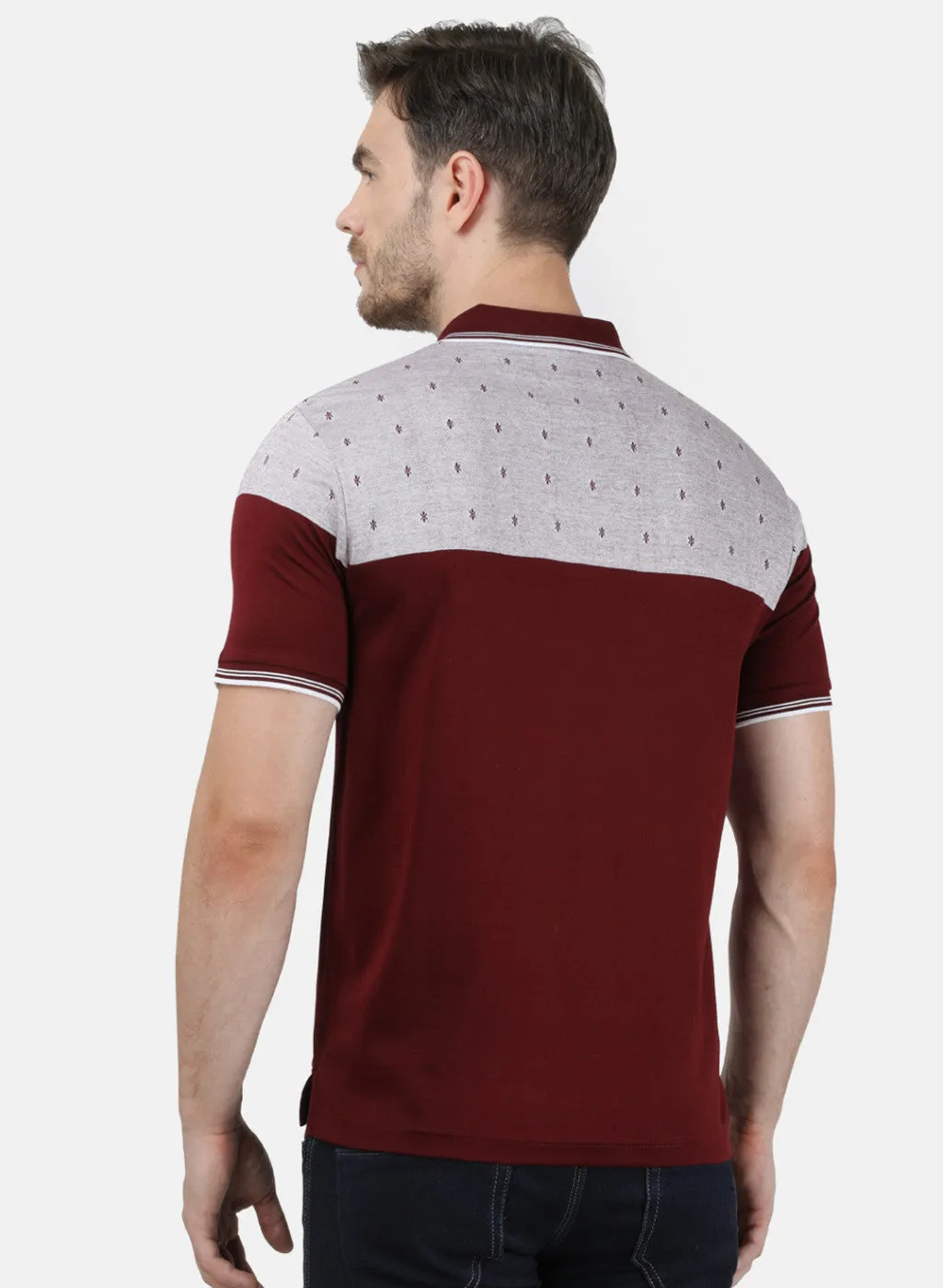Mens Maroon Jaquard Collar T-Shirts