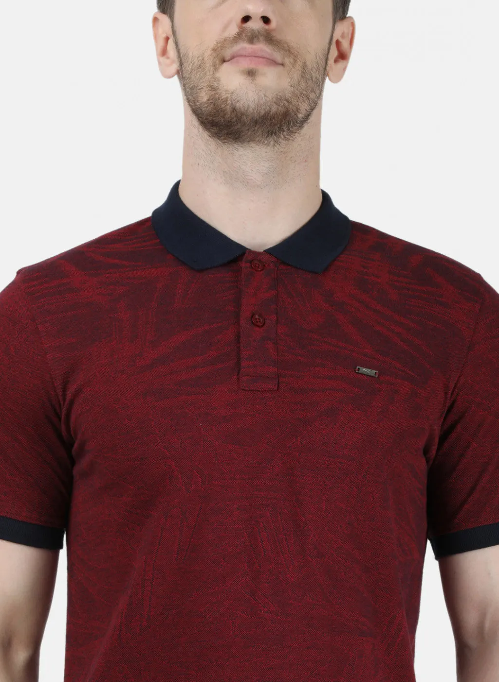 Mens Maroon Stripe Collar T-Shirts