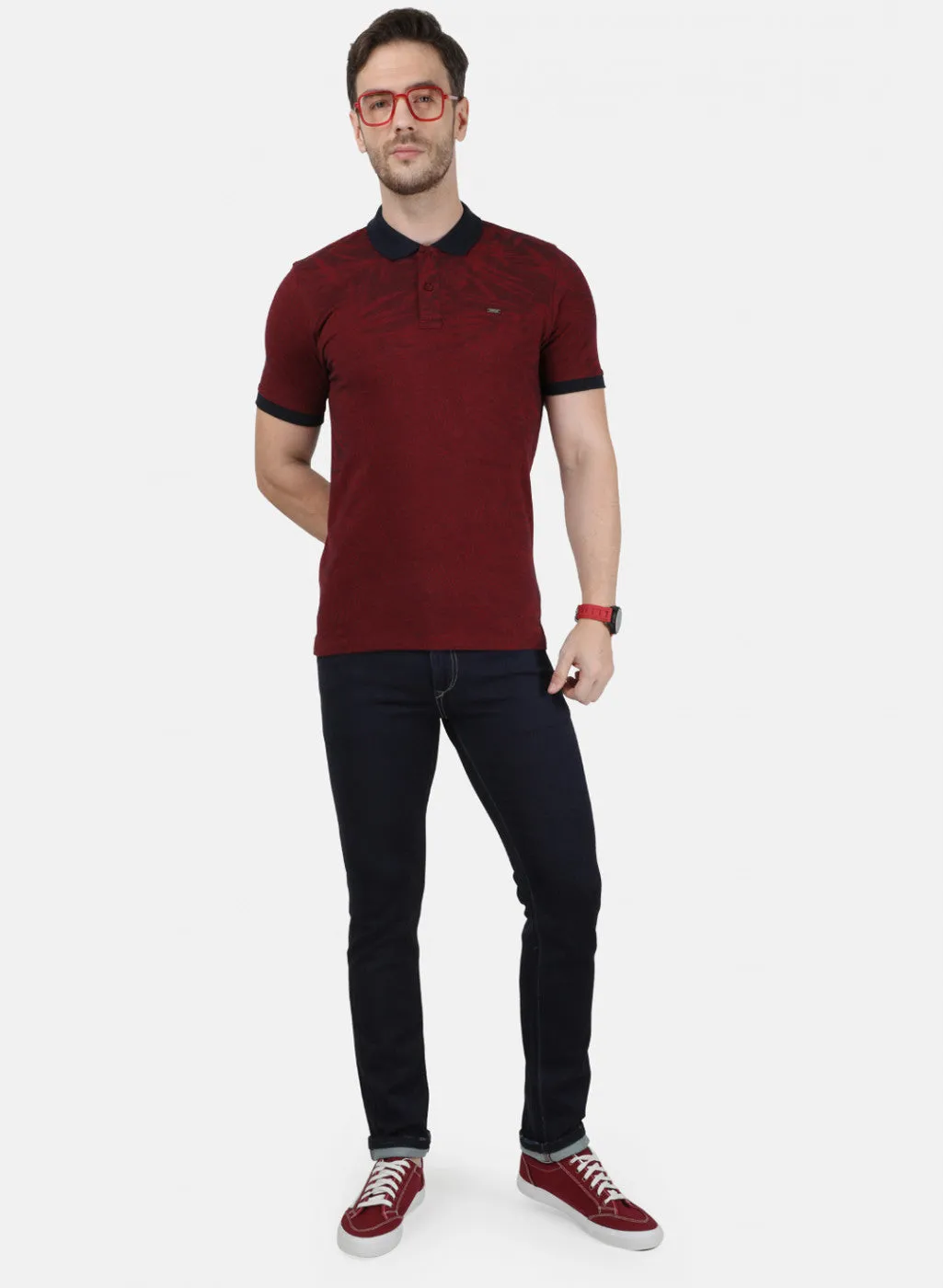Mens Maroon Stripe Collar T-Shirts