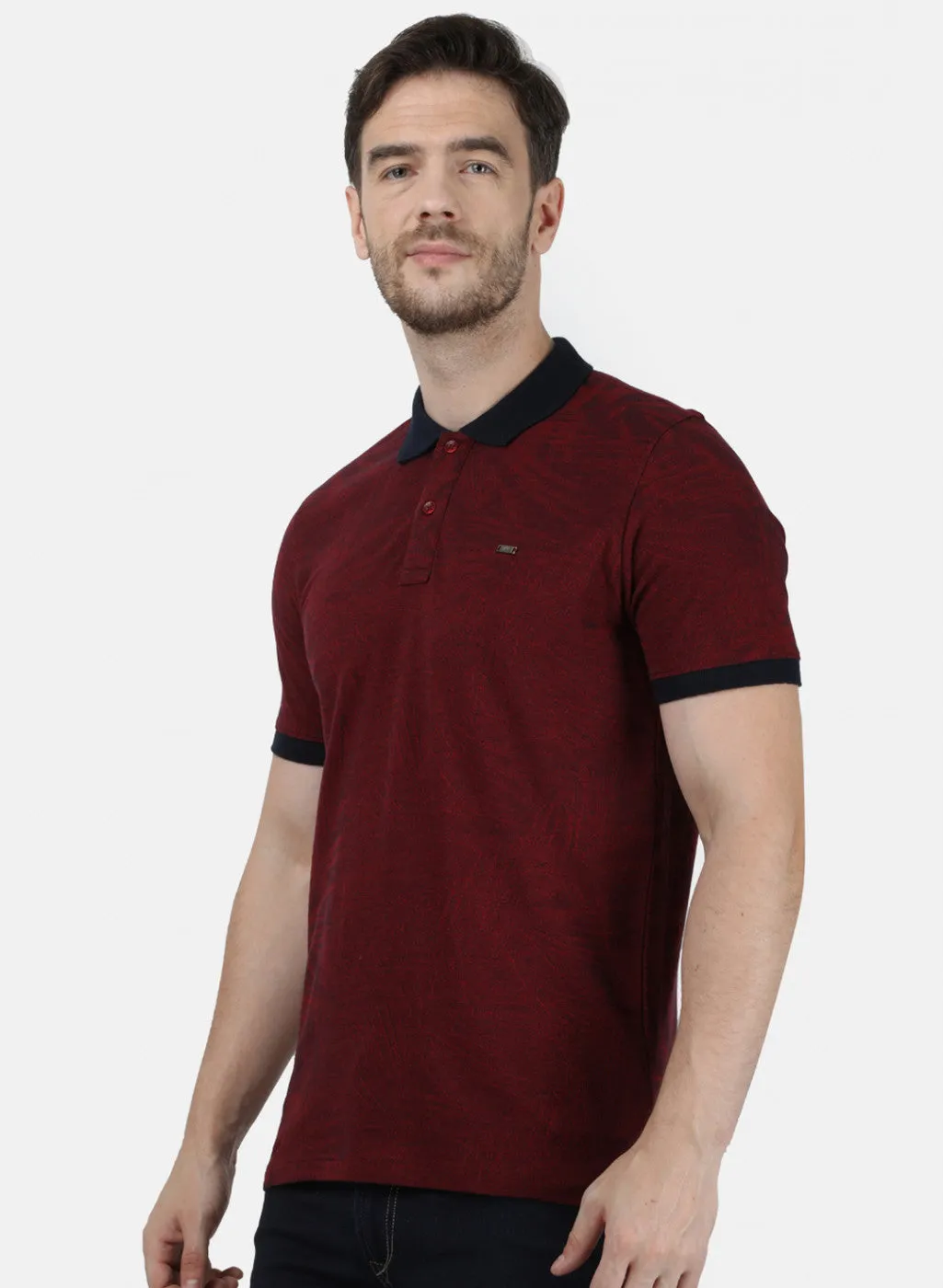 Mens Maroon Stripe Collar T-Shirts