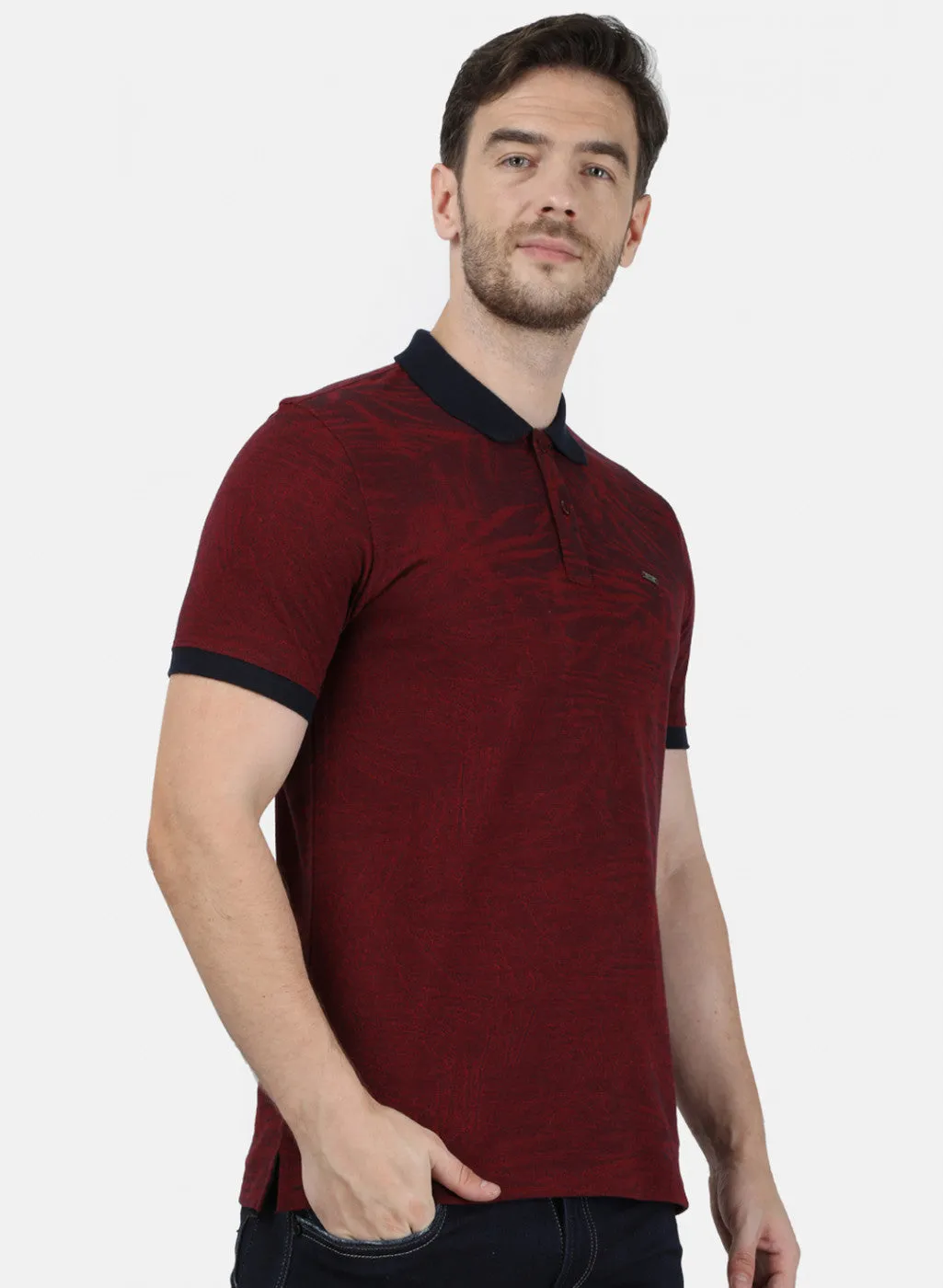 Mens Maroon Stripe Collar T-Shirts