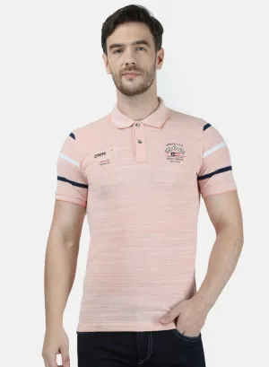 Mens Peach Printed Collar T-Shirts