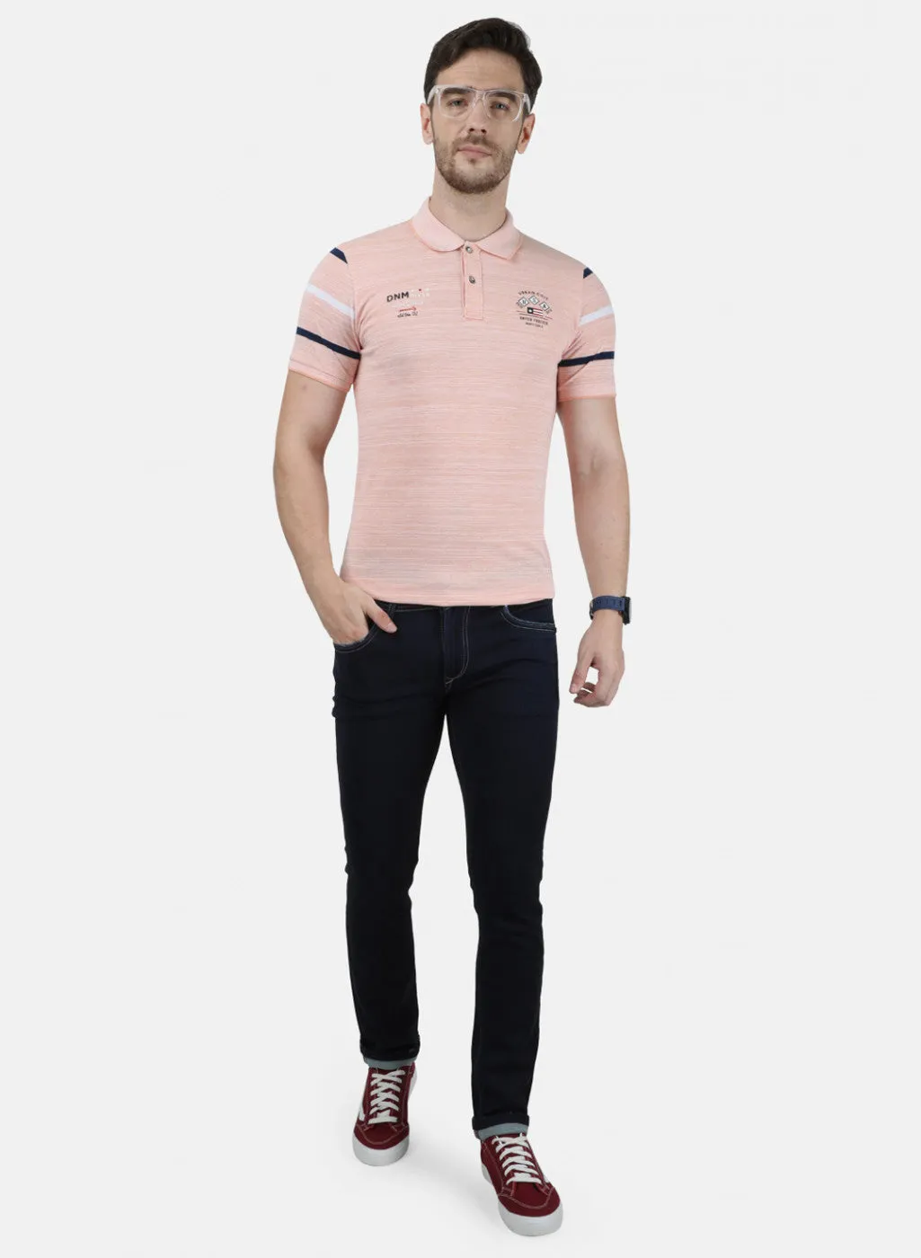 Mens Peach Printed Collar T-Shirts