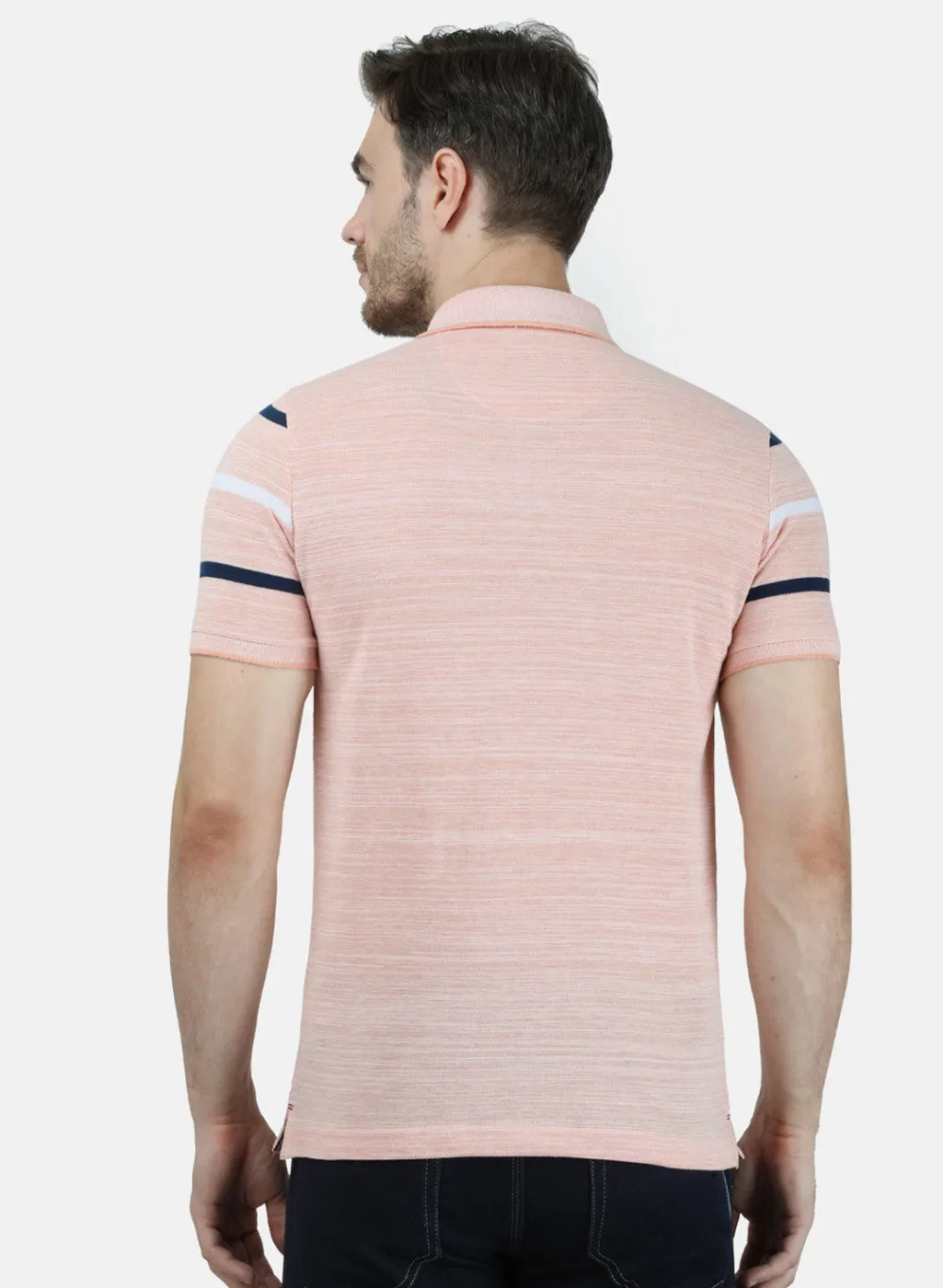 Mens Peach Printed Collar T-Shirts