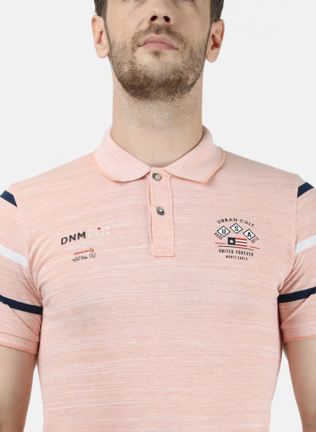 Mens Peach Printed Collar T-Shirts