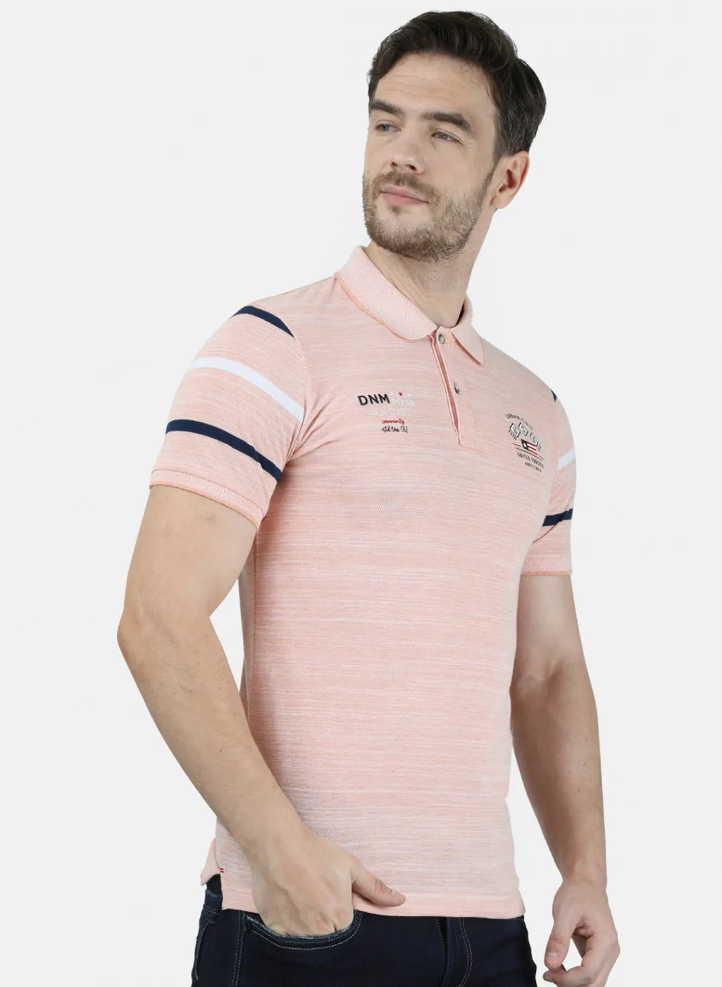 Mens Peach Printed Collar T-Shirts