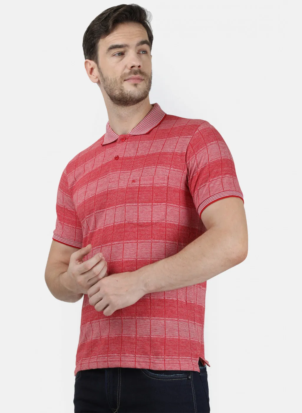 Mens Red Stripe Collar T-Shirts