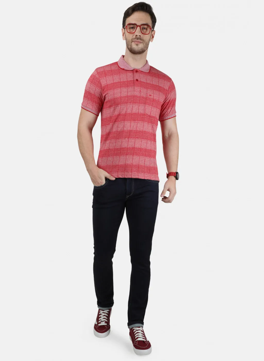 Mens Red Stripe Collar T-Shirts