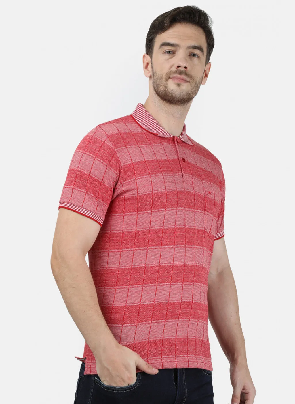 Mens Red Stripe Collar T-Shirts