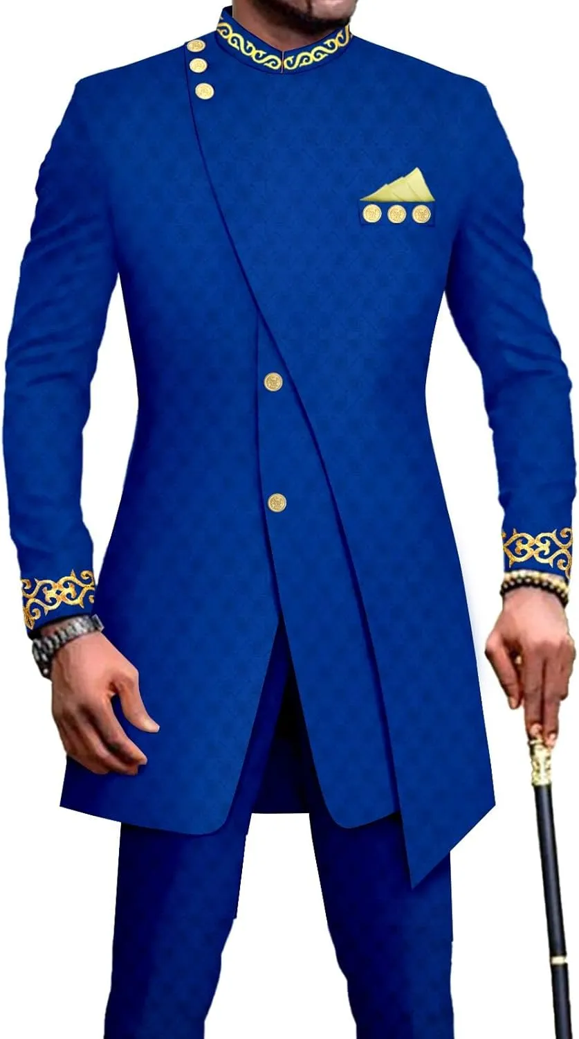 Men`s Suit Single Breasted Slim Fit Blazer and Trousers Outfits Set African Clothes