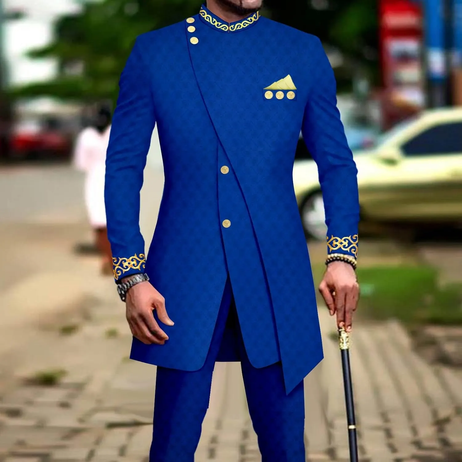 Men`s Suit Single Breasted Slim Fit Blazer and Trousers Outfits Set African Clothes