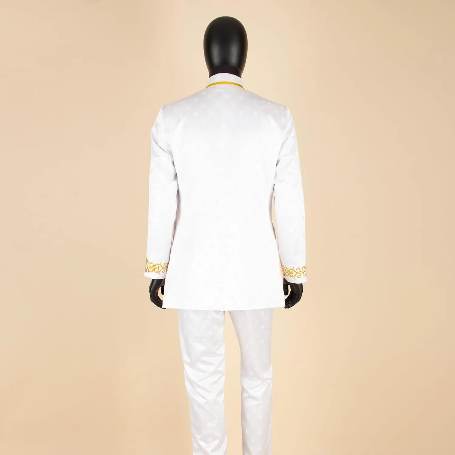 Men`s Suits African Clothes Slim Fit Embroidery Single Breasted Full Sleeve Zip Blazer and Pants Set