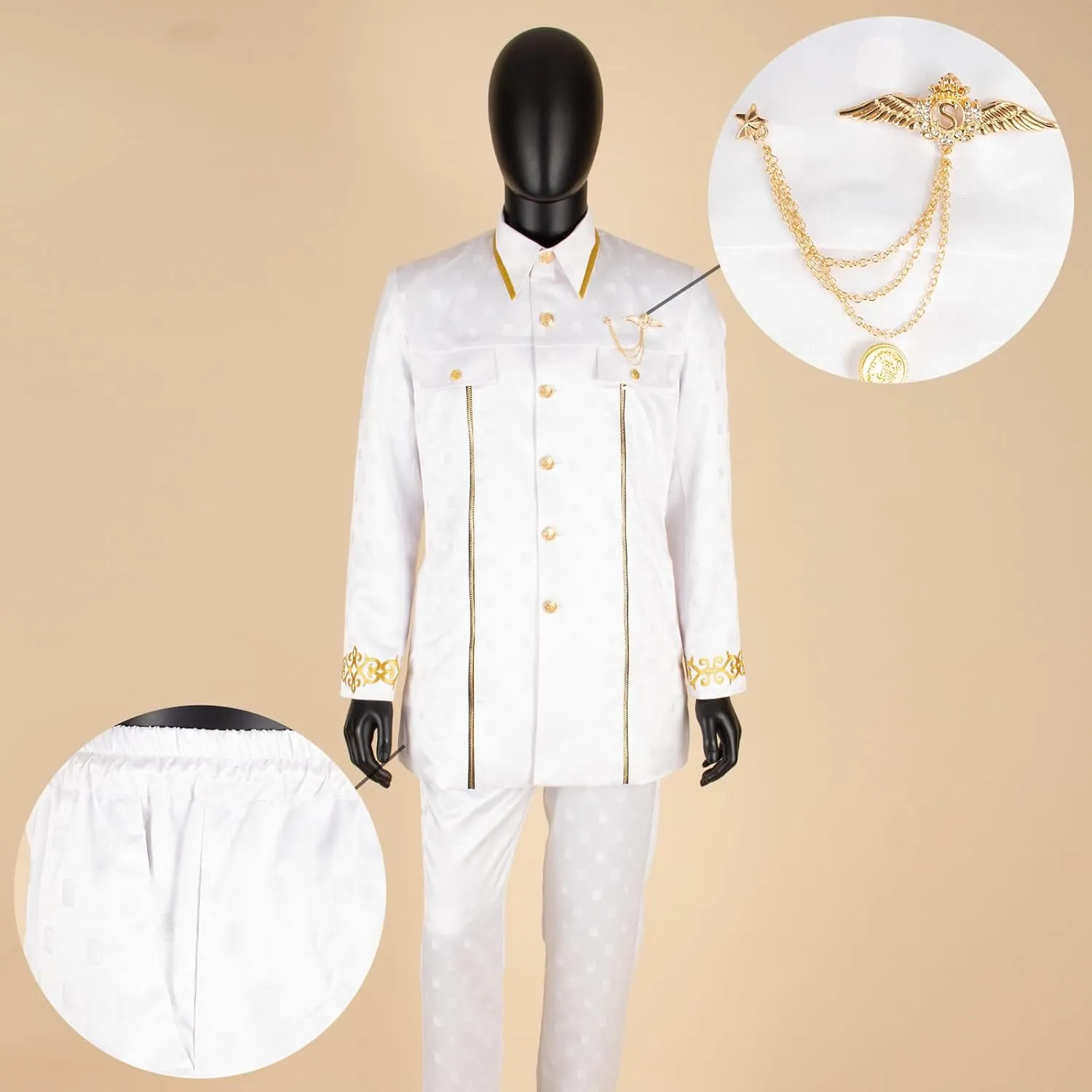 Men`s Suits African Clothes Slim Fit Embroidery Single Breasted Full Sleeve Zip Blazer and Pants Set