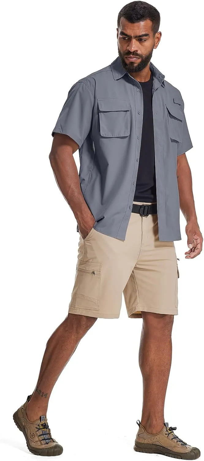 Mens UPF 50  Sun Protection Short Sleeve Quick Dry Fishing Safari Hiking Shirt with Zipper Pocket Lightweight Cooling